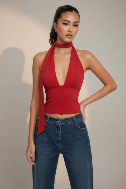 Women's Halter Neck Tie Back Crop Top - Slim Fit Sleeveless Cami for All Seasons