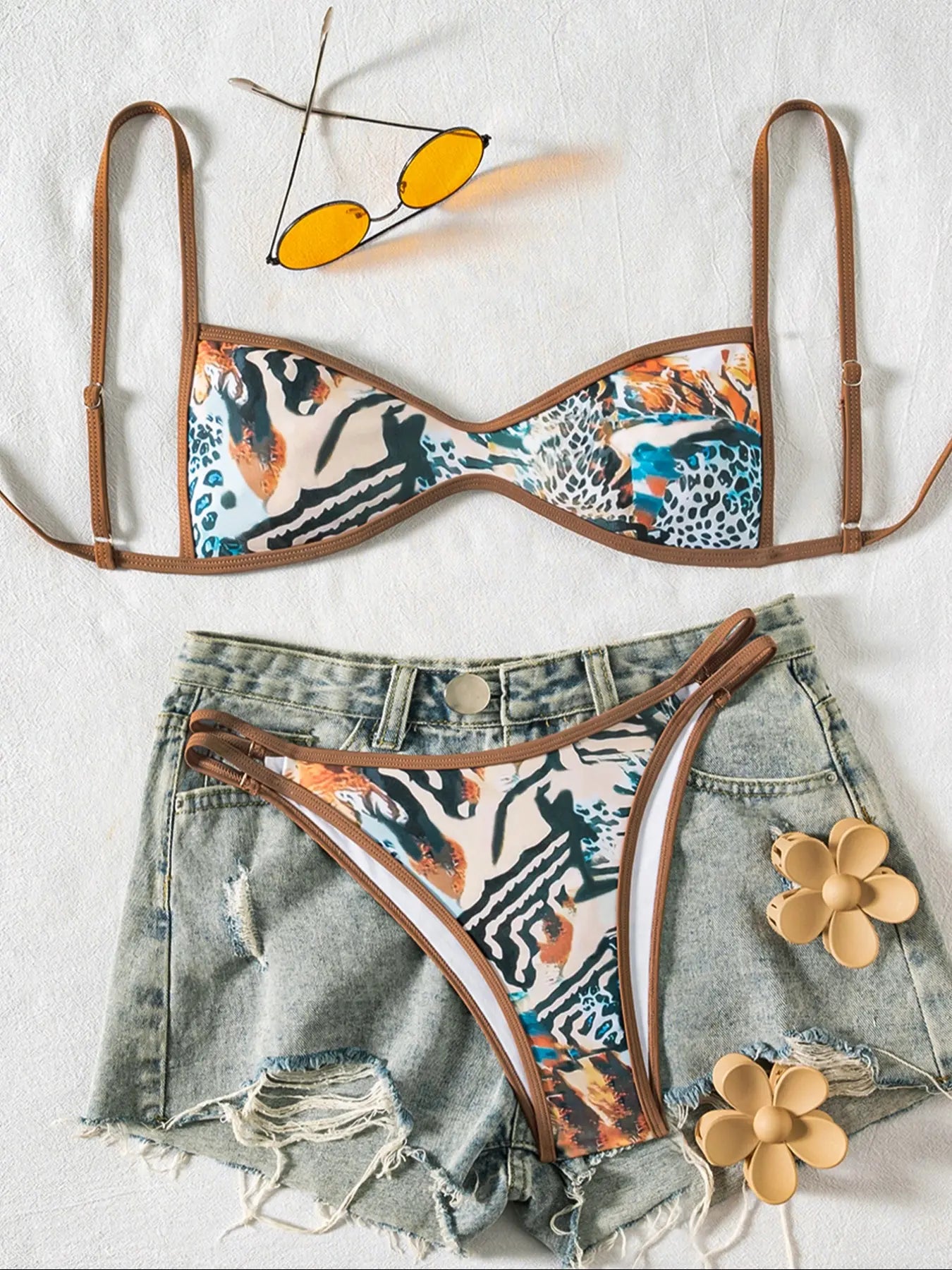 Two-Piece Set Women'S Floral Print Bikini Set, Casual Fashion Chic Swimsuit Set for Beach Holiday Vacation, Ladies Summer Clothes