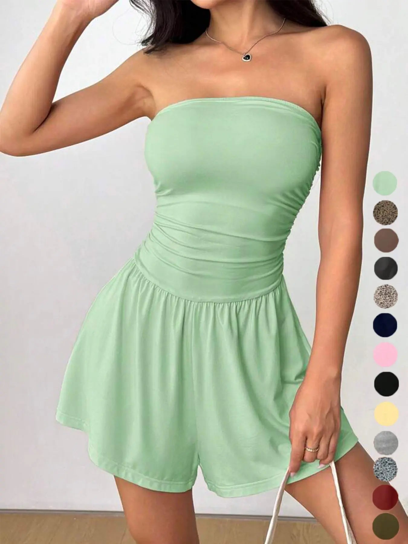 Lovelywholesale，Women'S Plain Leopard Print Sleeveless Fitted Tube Romper, Casual Fashion Strapless Romper for Spring and Summer, Women'S Clothes for Daily Wear Womenswear