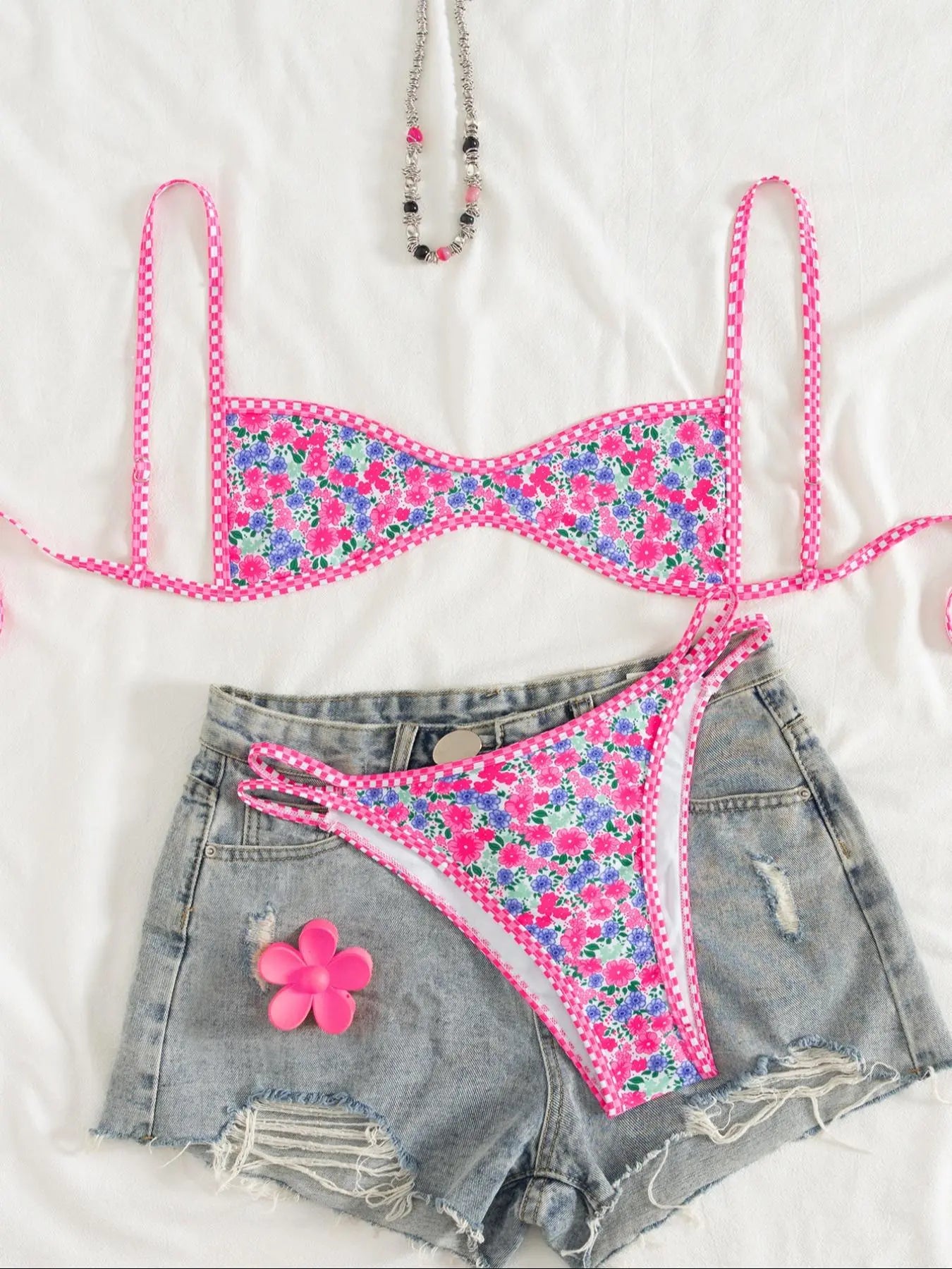 Two-Piece Set Women'S Floral Print Bikini Set, Casual Fashion Chic Swimsuit Set for Beach Holiday Vacation, Ladies Summer Clothes
