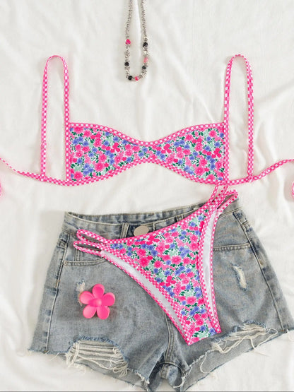 Two-Piece Set Women'S Floral Print Bikini Set, Casual Fashion Chic Swimsuit Set for Beach Holiday Vacation, Ladies Summer Clothes