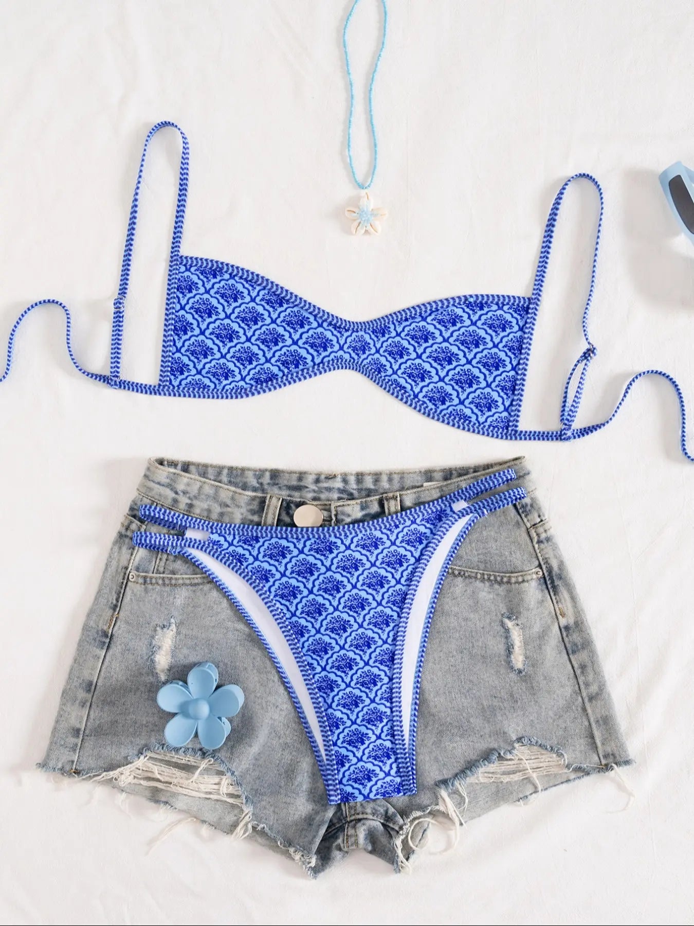 Two-Piece Set Women'S Floral Print Bikini Set, Casual Fashion Chic Swimsuit Set for Beach Holiday Vacation, Ladies Summer Clothes